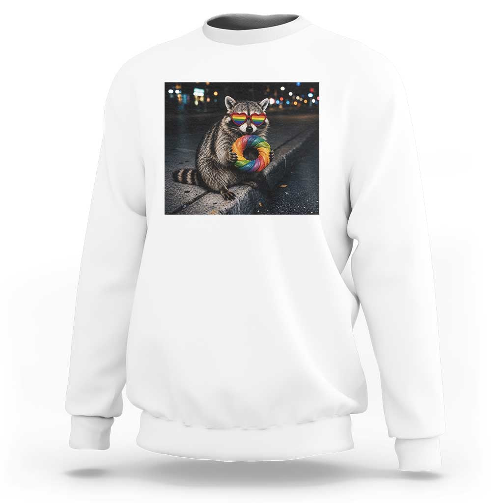 Raccoon Eating Baguette Graphic Sweatshirt Humorous Gay Pride Gift