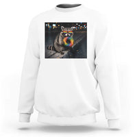 Raccoon Eating Baguette Graphic Sweatshirt Humorous Gay Pride Gift