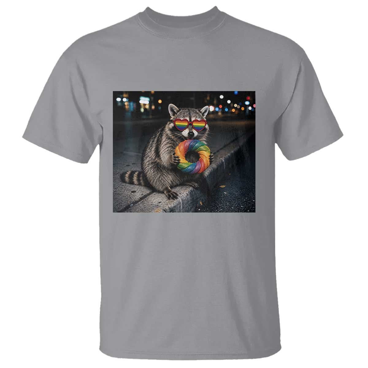 Raccoon Eating Baguette Graphic T Shirt Humorous Gay Pride Gift
