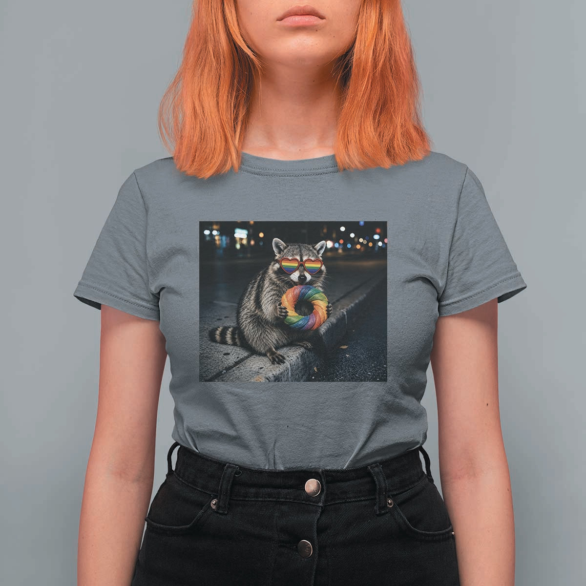 Raccoon Eating Baguette Graphic T Shirt For Women Humorous Gay Pride Gift