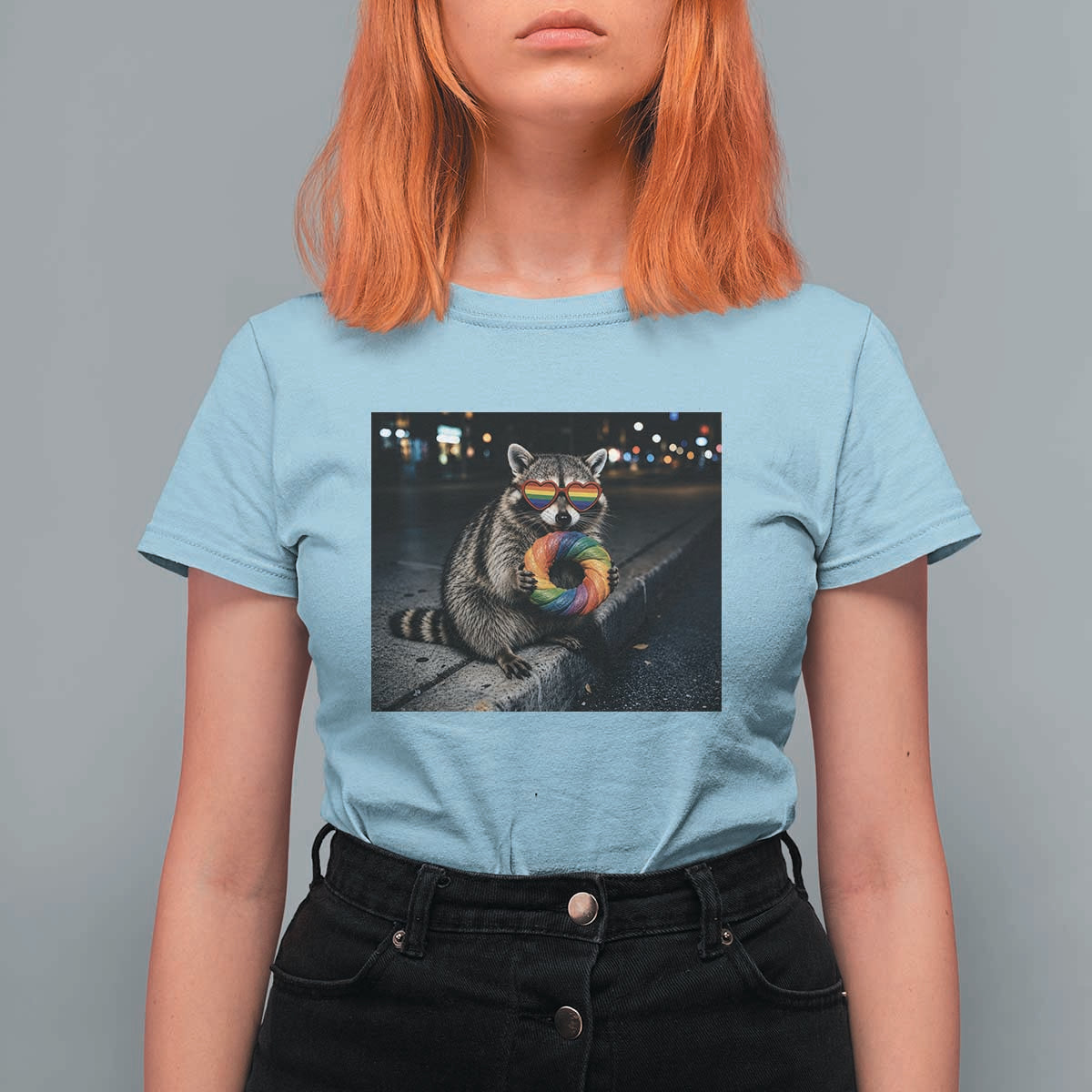 Raccoon Eating Baguette Graphic T Shirt For Women Humorous Gay Pride Gift