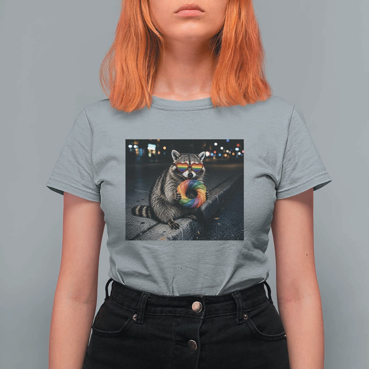 Raccoon Eating Baguette Graphic T Shirt For Women Humorous Gay Pride Gift