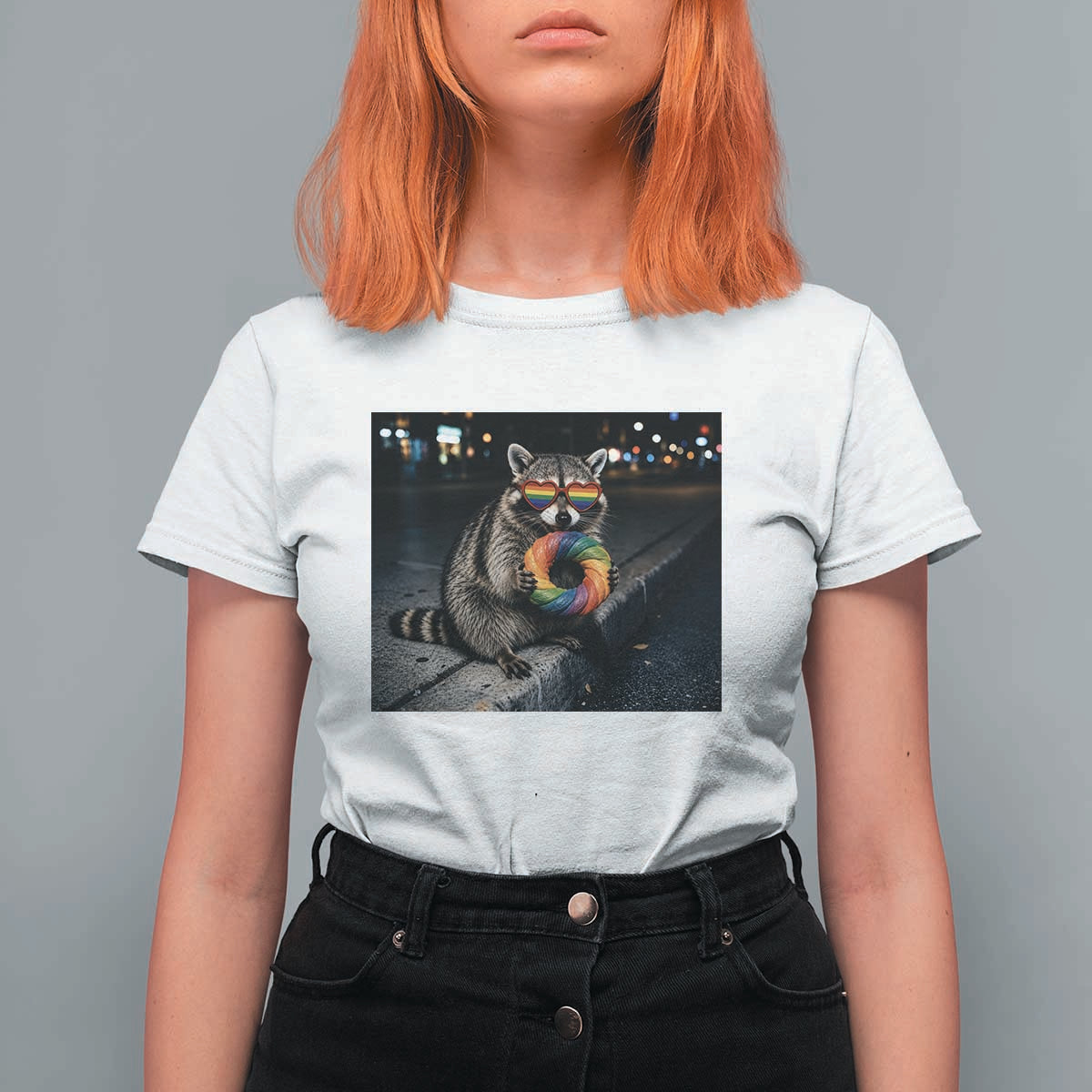 Raccoon Eating Baguette Graphic T Shirt For Women Humorous Gay Pride Gift