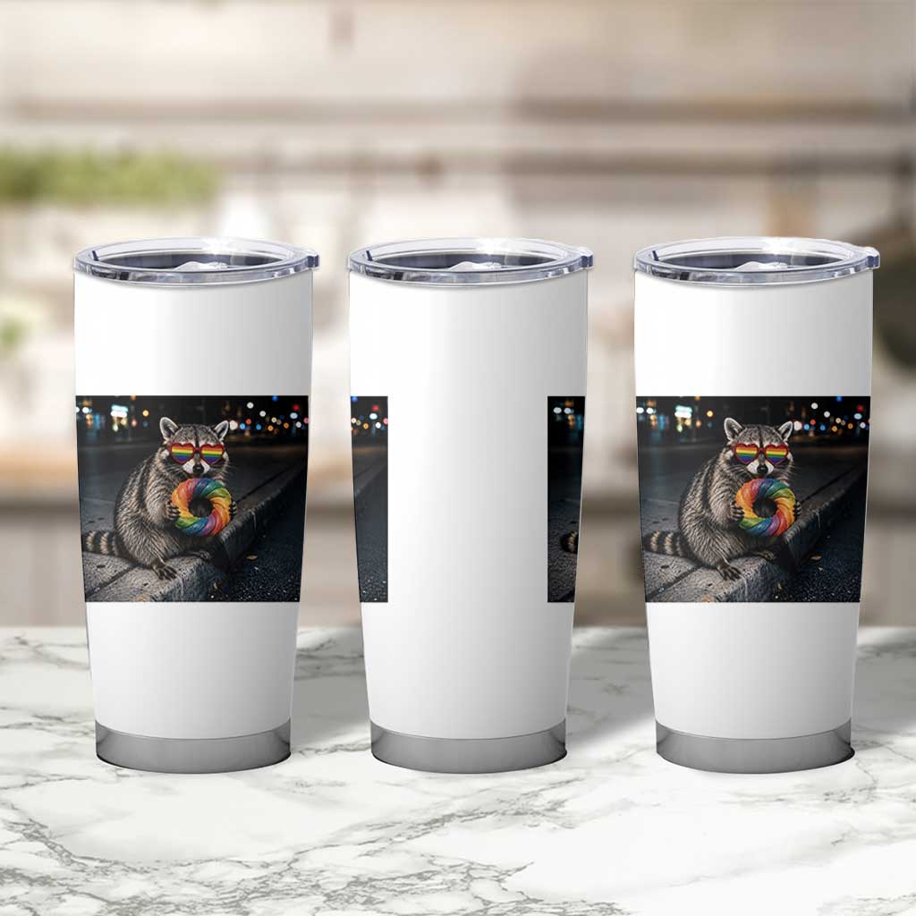 Raccoon Eating Baguette Graphic Tumbler Cup Humorous Gay Pride Gift