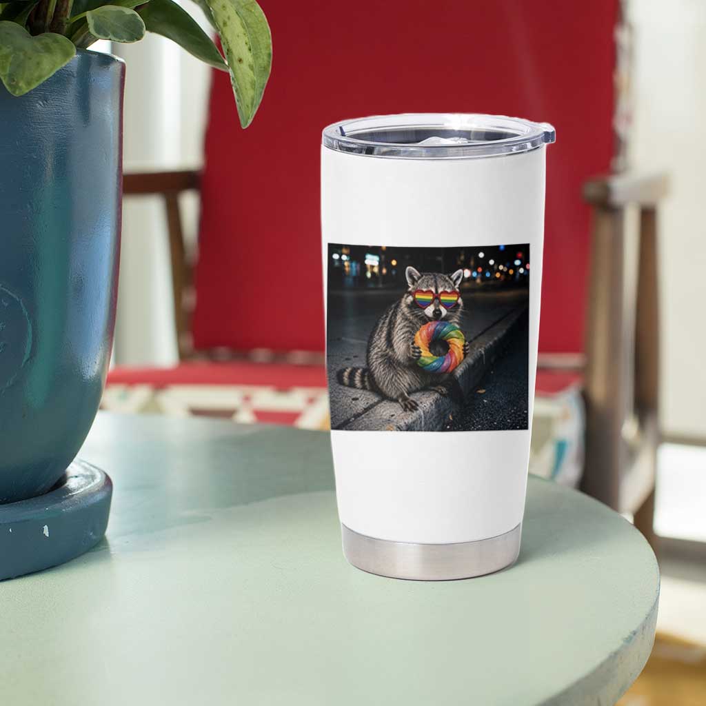 Raccoon Eating Baguette Graphic Tumbler Cup Humorous Gay Pride Gift