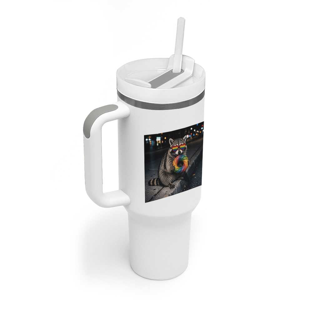 Raccoon Eating Baguette Graphic Tumbler With Handle Humorous Gay Pride Gift