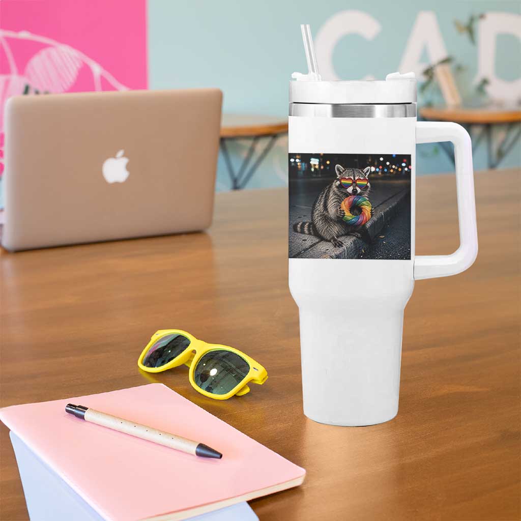 Raccoon Eating Baguette Graphic Tumbler With Handle Humorous Gay Pride Gift