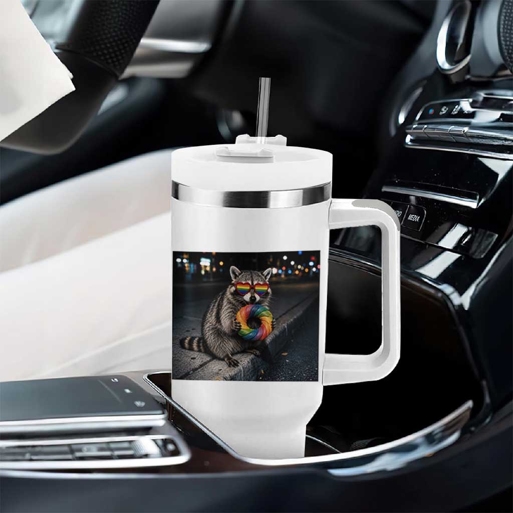 Raccoon Eating Baguette Graphic Tumbler With Handle Humorous Gay Pride Gift