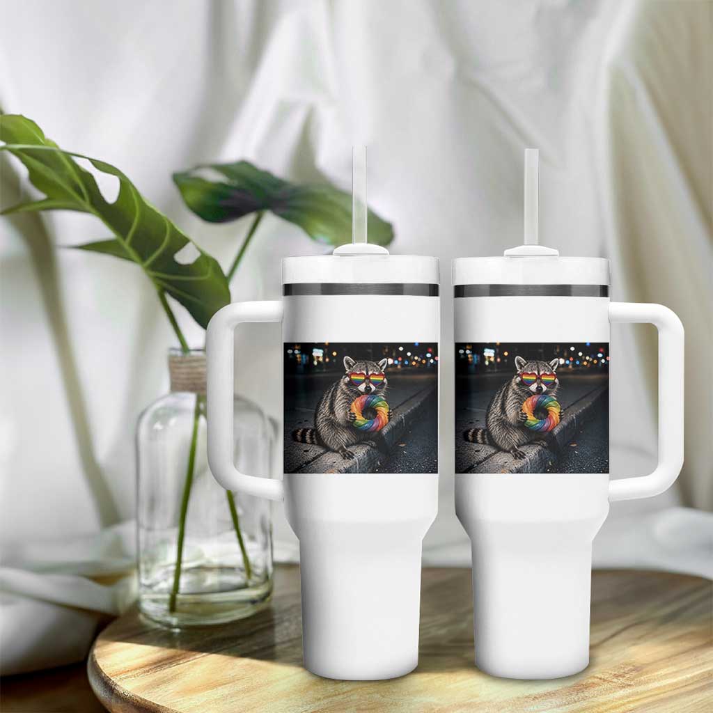 Raccoon Eating Baguette Graphic Tumbler With Handle Humorous Gay Pride Gift
