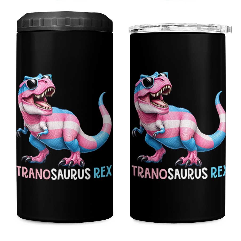 Transaurus Rex Transgender Pride 4 in 1 Can Cooler Tumbler Funny Dinosaur Lover