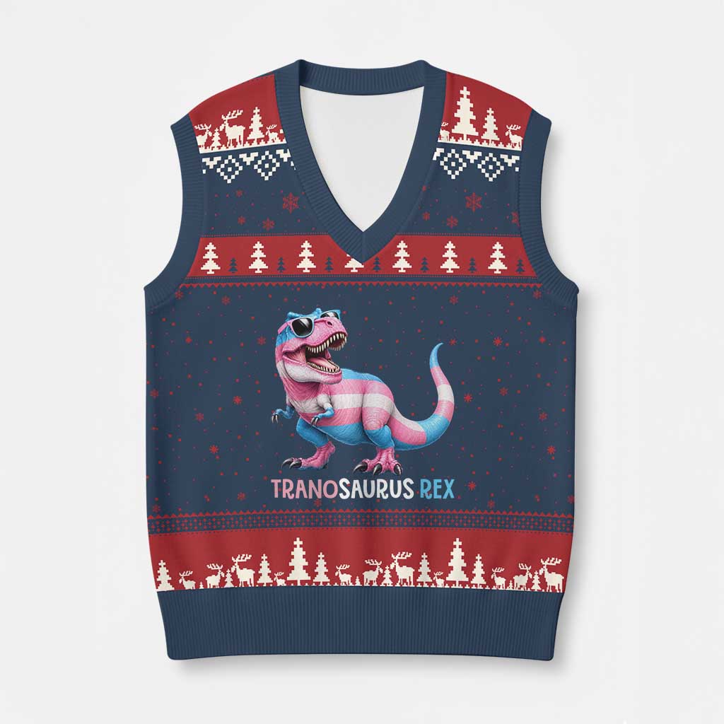 Transaurus Rex Transgender Pride V-Neck Knit Sweater Vest Funny Dinosaur Lover