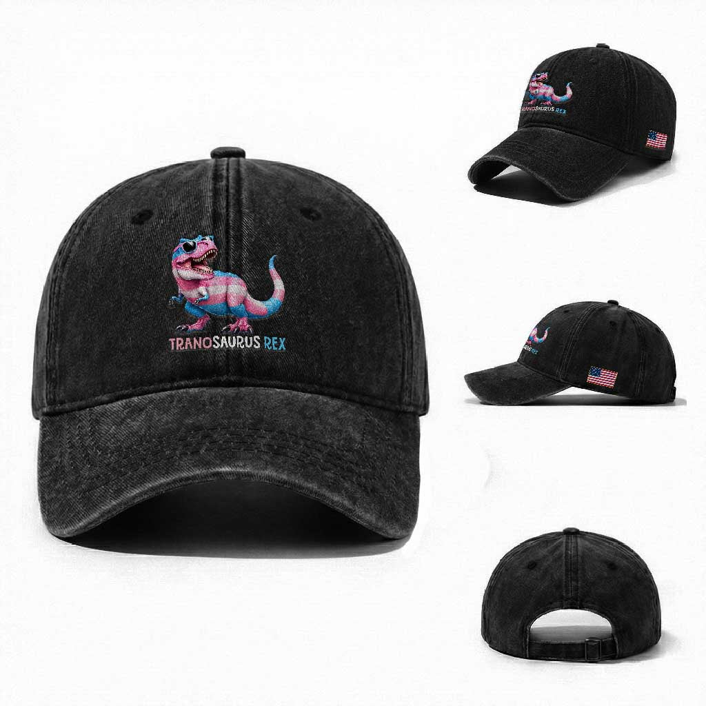 Transaurus Rex Transgender Pride Washed Cotton Baseball Cap Funny Dinosaur Lover