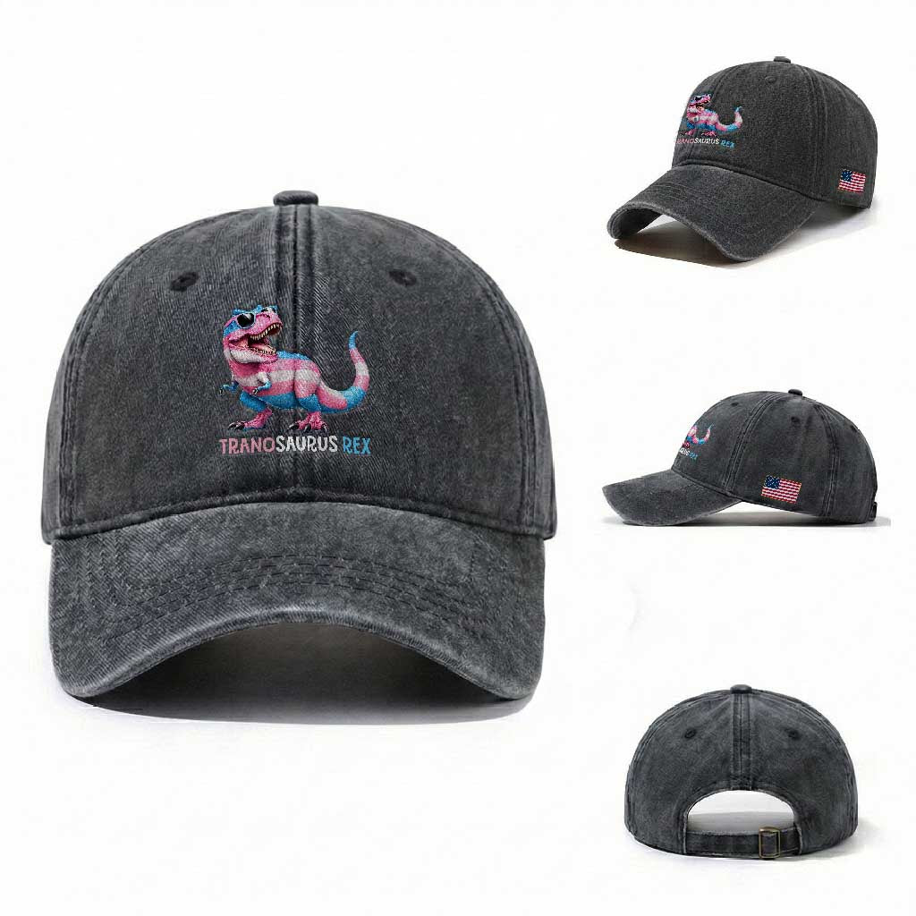 Transaurus Rex Transgender Pride Washed Cotton Baseball Cap Funny Dinosaur Lover