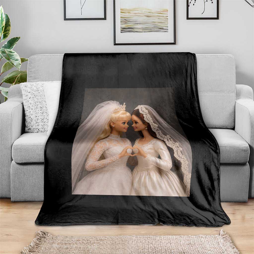 Funny Lesbian Doll Wedding Engagement Throw Blanket LGBTQ Pride Gift