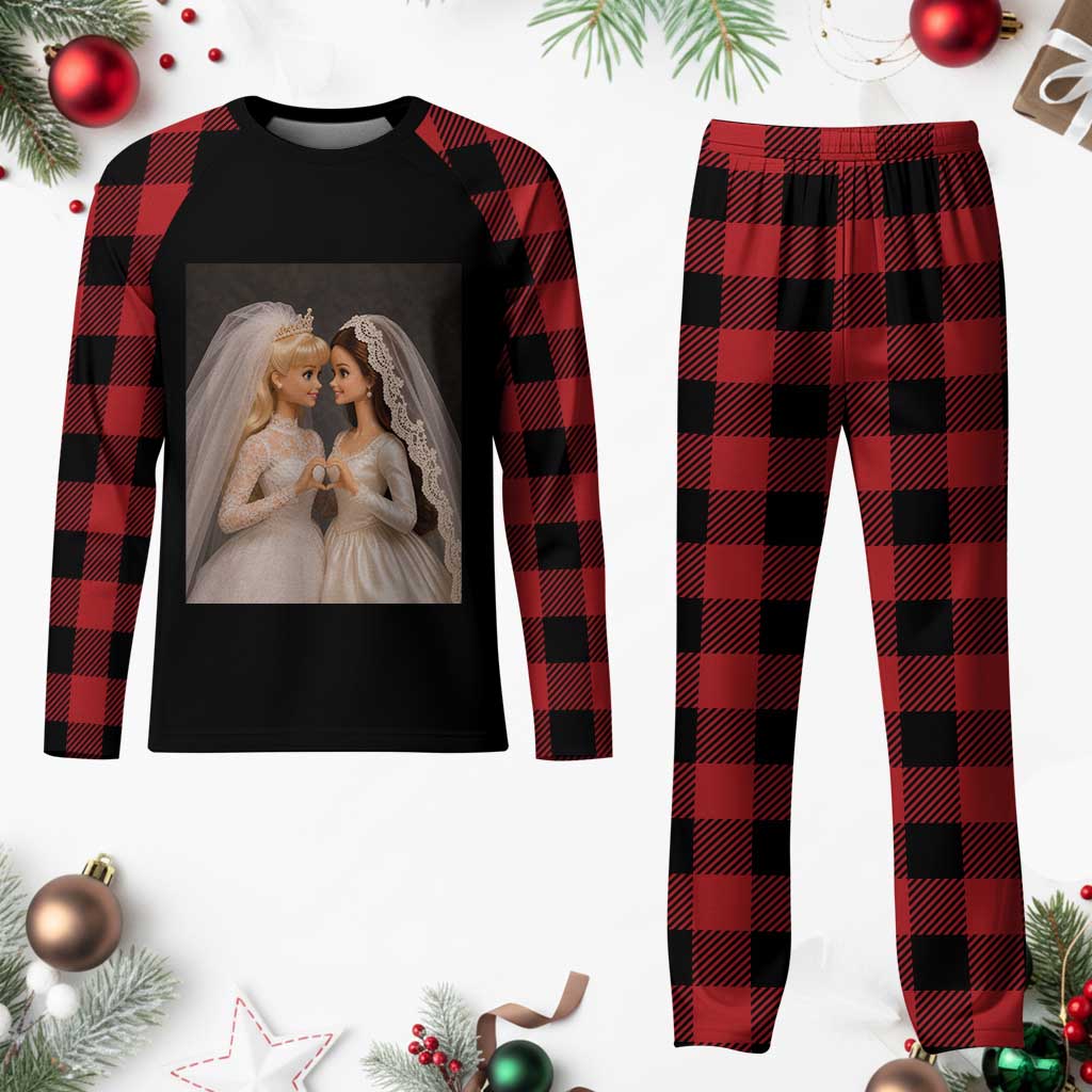 Funny Lesbian Doll Wedding Engagement Plaid Pajama Set LGBTQ Pride Gift