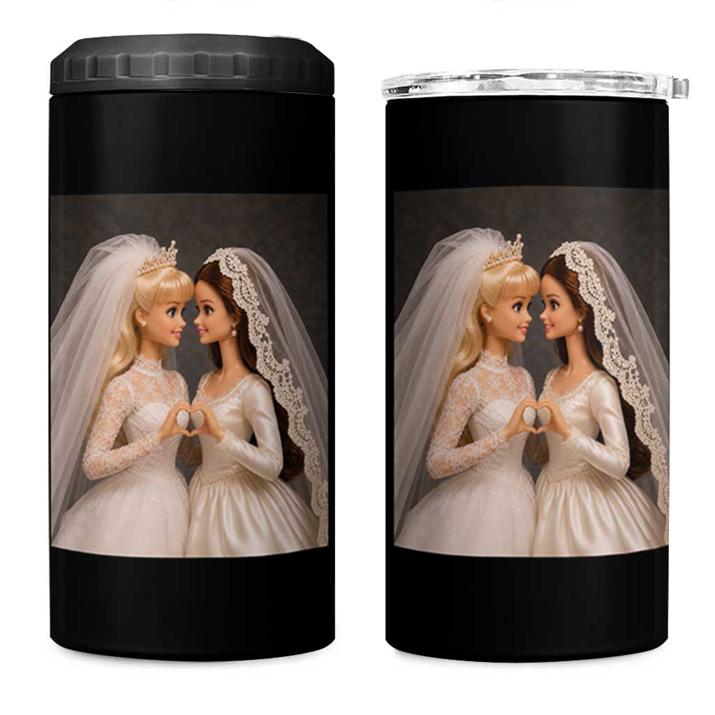 Funny Lesbian Doll Wedding Engagement 4 in 1 Can Cooler Tumbler LGBTQ Pride Gift