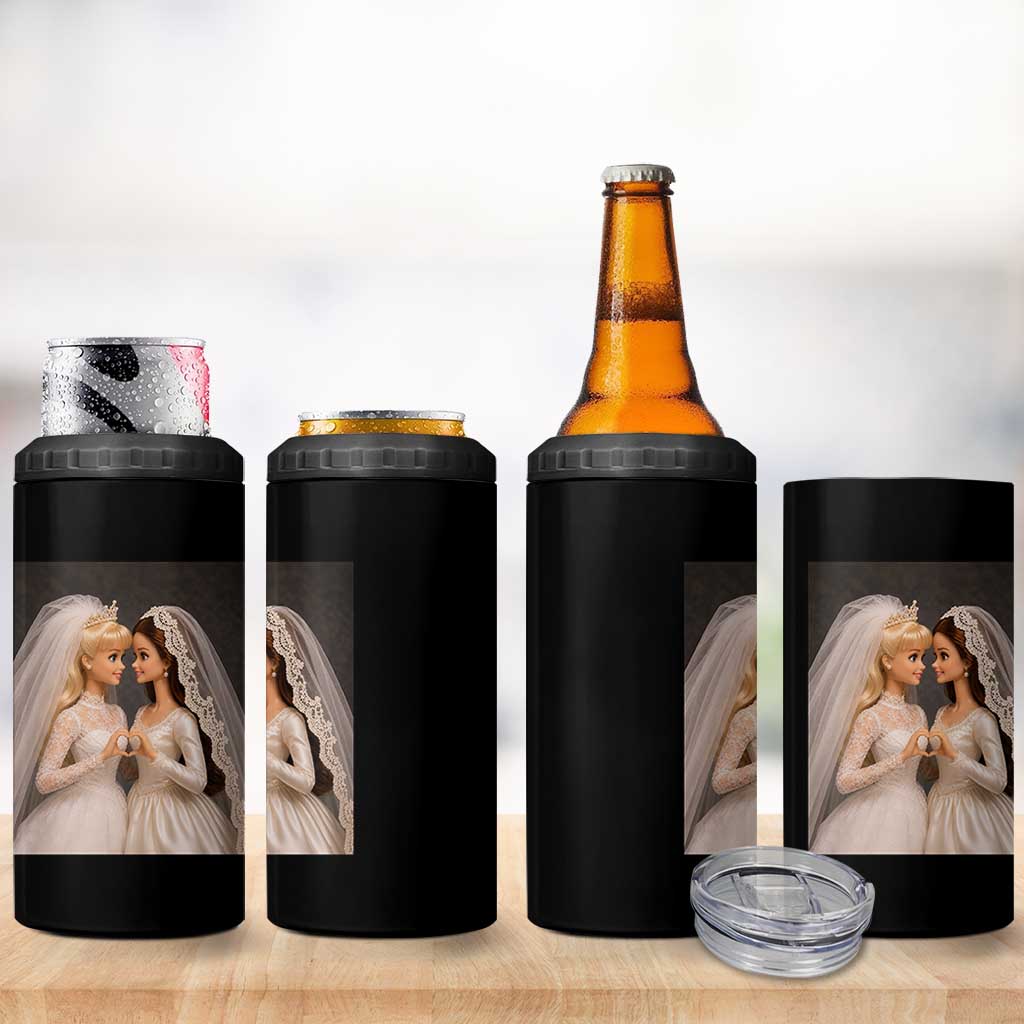 Funny Lesbian Doll Wedding Engagement 4 in 1 Can Cooler Tumbler LGBTQ Pride Gift