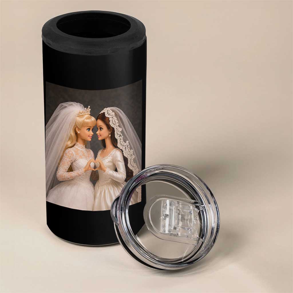 Funny Lesbian Doll Wedding Engagement 4 in 1 Can Cooler Tumbler LGBTQ Pride Gift
