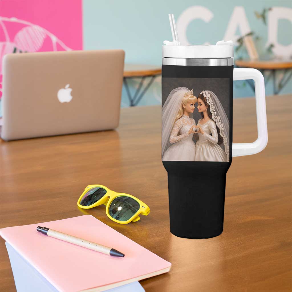 Funny Lesbian Doll Wedding Engagement Tumbler With Handle LGBTQ Pride Gift