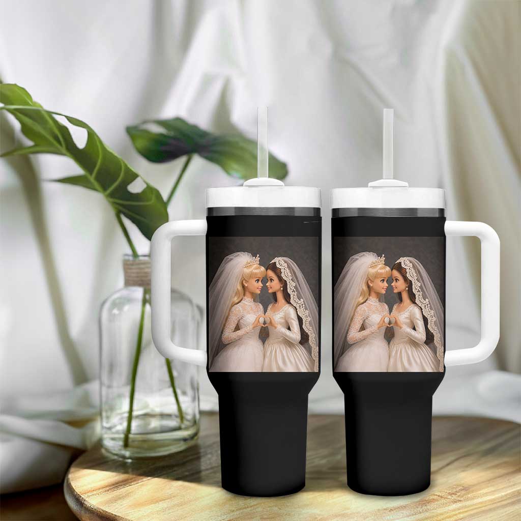 Funny Lesbian Doll Wedding Engagement Tumbler With Handle LGBTQ Pride Gift