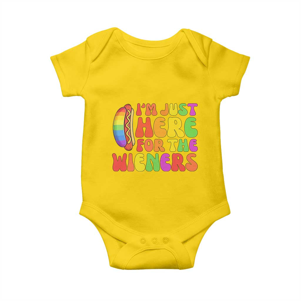Funny Im Just Here For The Wieners Baby Onesie LGBTQ Pride Party Gift