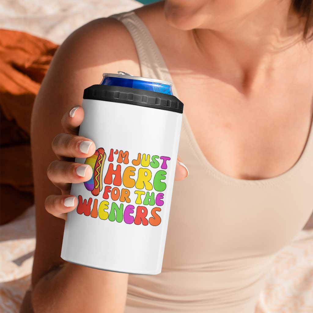 Funny Im Just Here For The Wieners 4 in 1 Can Cooler Tumbler LGBTQ Pride Party Gift