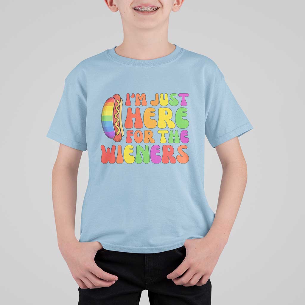 Funny Im Just Here For The Wieners T Shirt For Kid LGBTQ Pride Party Gift
