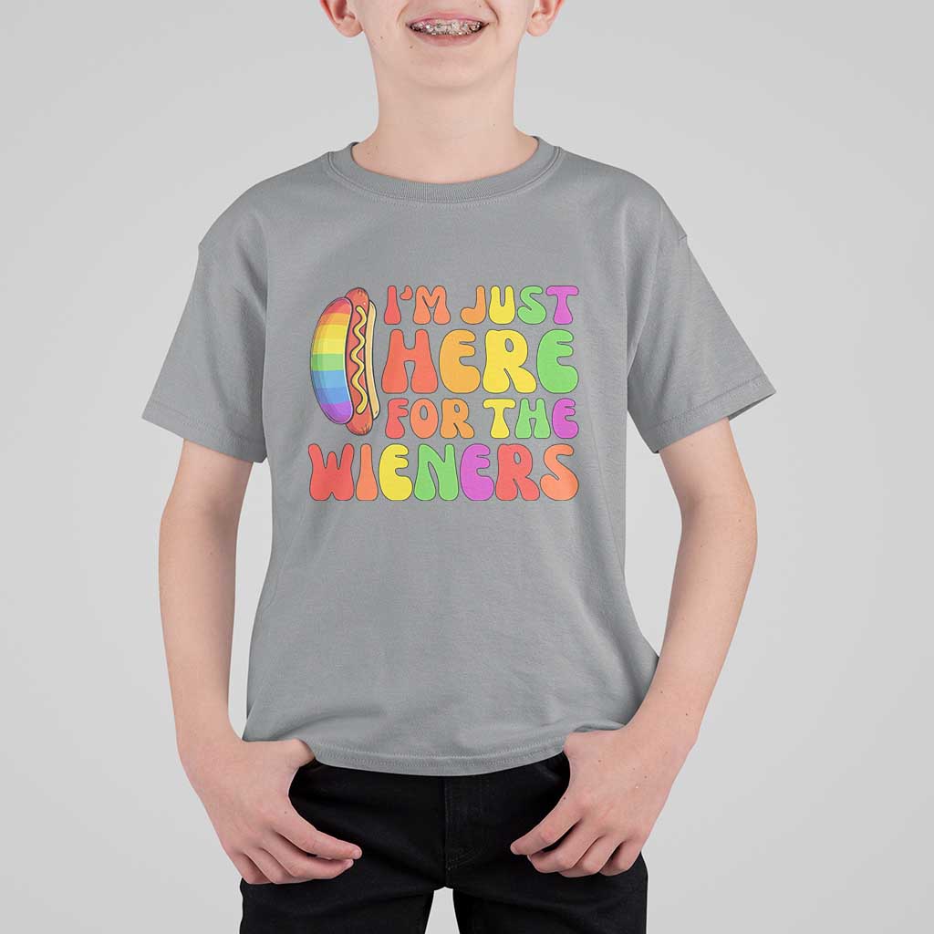 Funny Im Just Here For The Wieners T Shirt For Kid LGBTQ Pride Party Gift