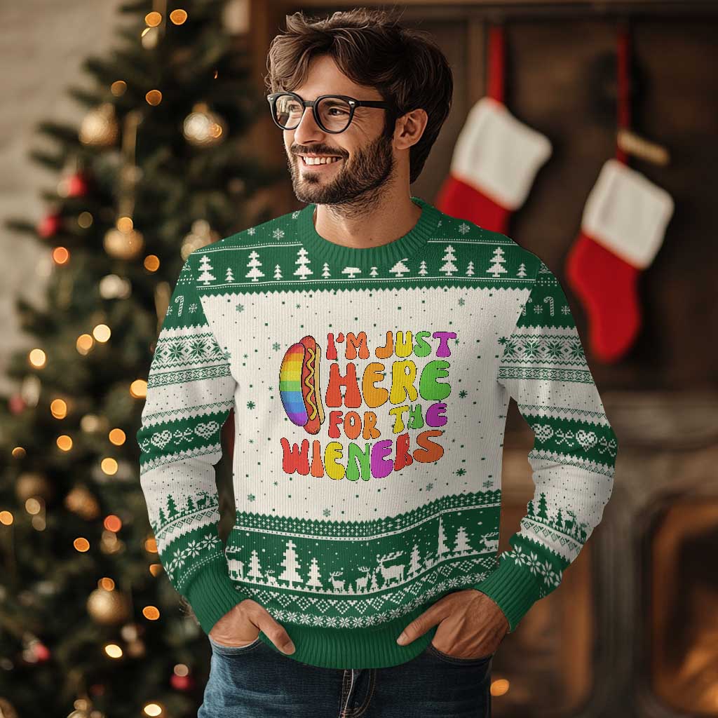 Funny Im Just Here For The Wieners Ugly Christmas Sweater LGBTQ Pride Party Gift