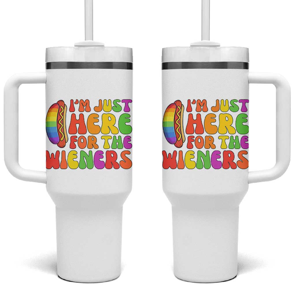 Funny Im Just Here For The Wieners Tumbler With Handle LGBTQ Pride Party Gift