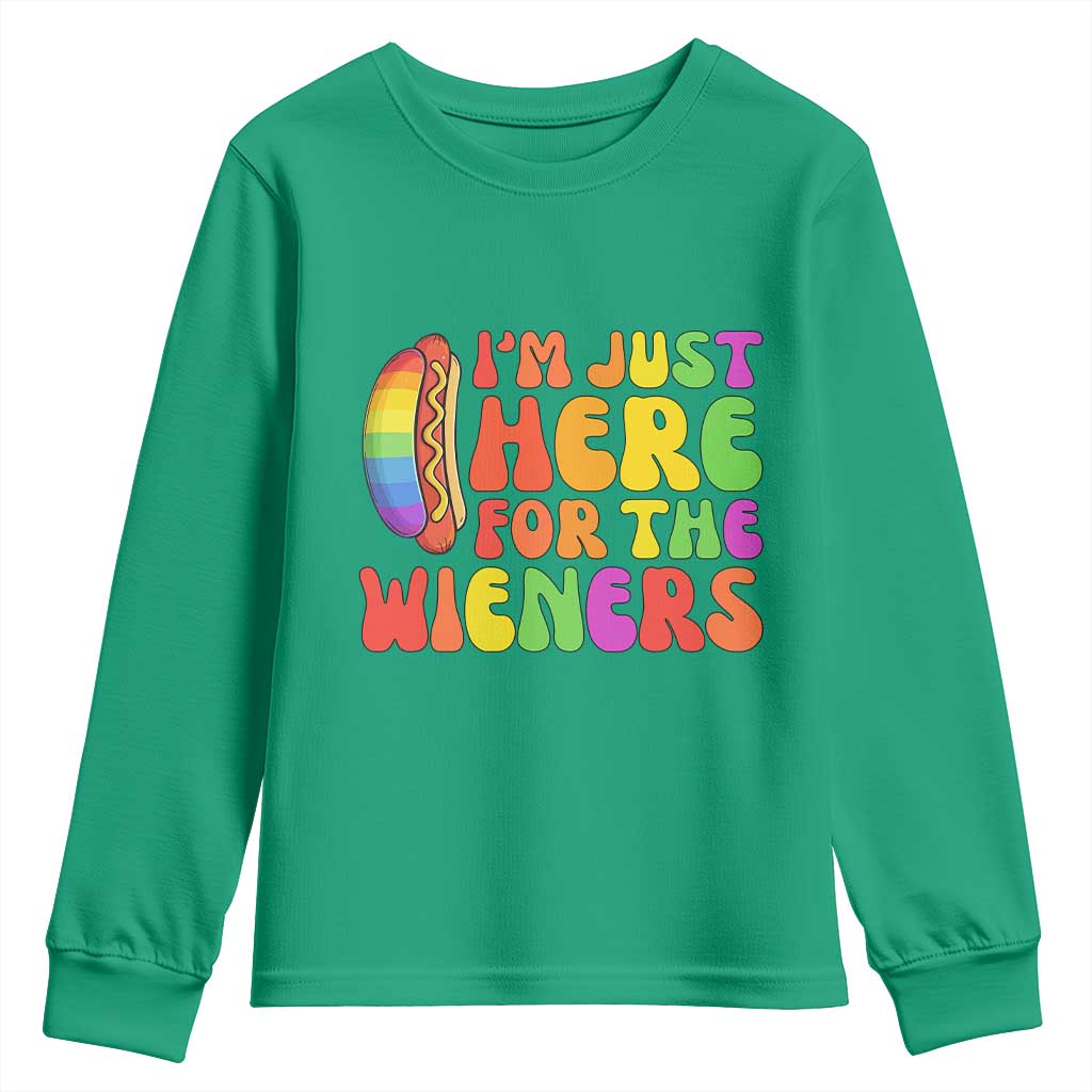Funny Im Just Here For The Wieners Youth Sweatshirt LGBTQ Pride Party Gift