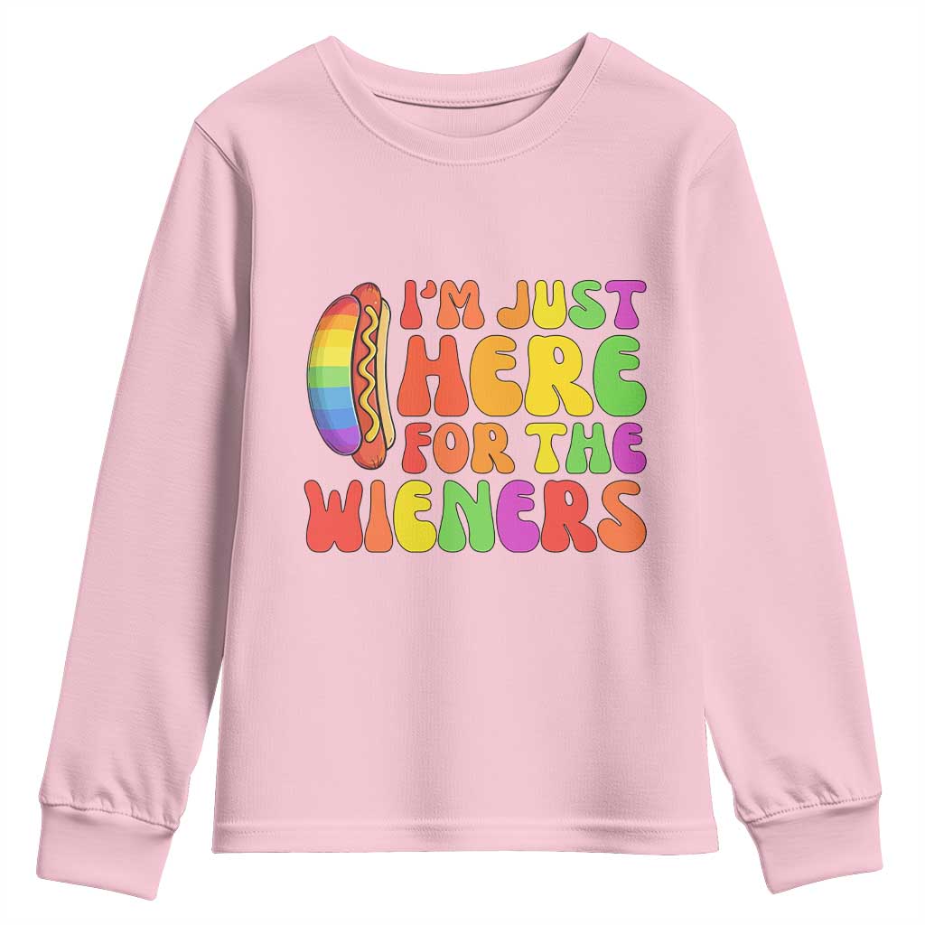 Funny Im Just Here For The Wieners Youth Sweatshirt LGBTQ Pride Party Gift