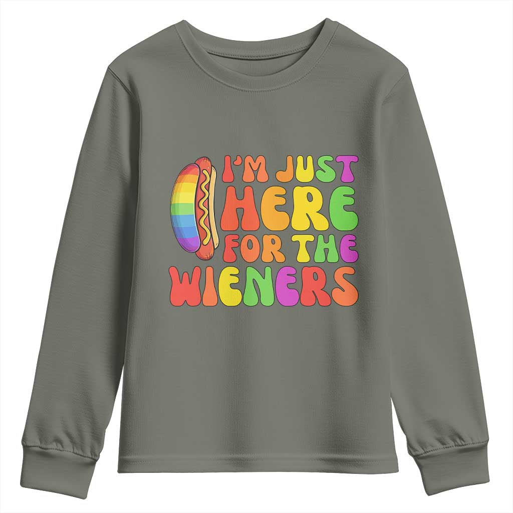 Funny Im Just Here For The Wieners Youth Sweatshirt LGBTQ Pride Party Gift