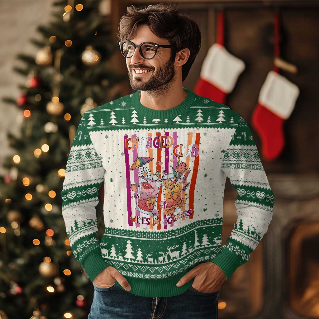 Engaged Club Wives In Progress Ugly Christmas Sweater Lesbian Bachelorette Engagement Gift