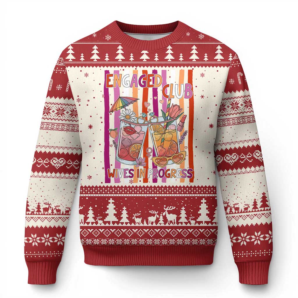 Engaged Club Wives In Progress Ugly Christmas Sweater Lesbian Bachelorette Engagement Gift