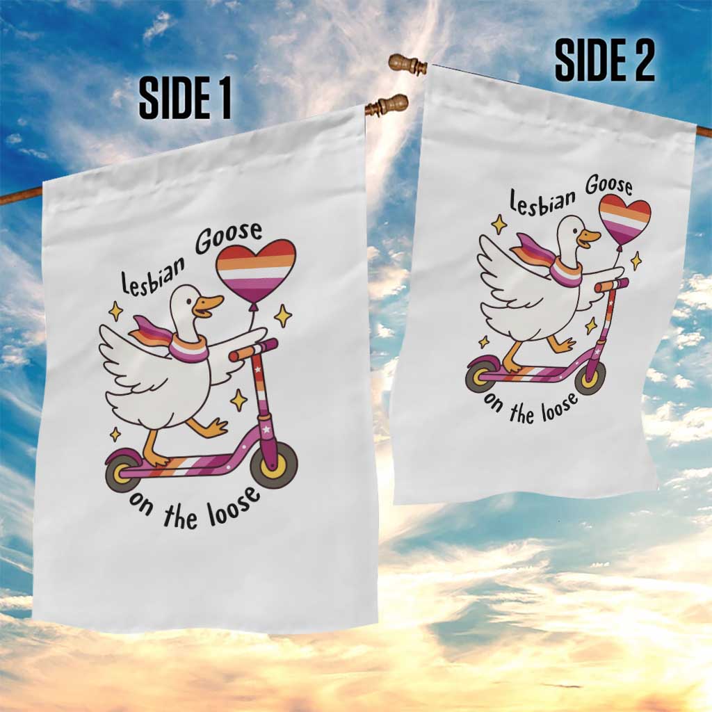 Lesbian Goose On The Loose Garden Flag Funny LGBTQ Animal Pride Gift