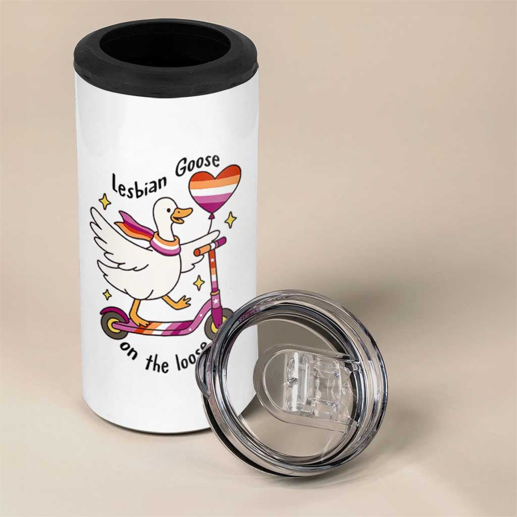Lesbian Goose On The Loose 4 in 1 Can Cooler Tumbler Funny LGBTQ Animal Pride Gift