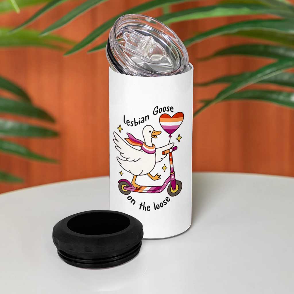 Lesbian Goose On The Loose 4 in 1 Can Cooler Tumbler Funny LGBTQ Animal Pride Gift