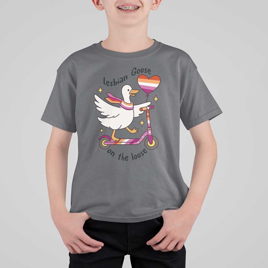 Lesbian Goose On The Loose T Shirt For Kid Funny LGBTQ Animal Pride Gift