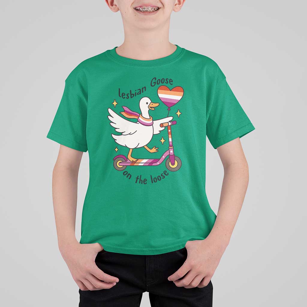 Lesbian Goose On The Loose T Shirt For Kid Funny LGBTQ Animal Pride Gift