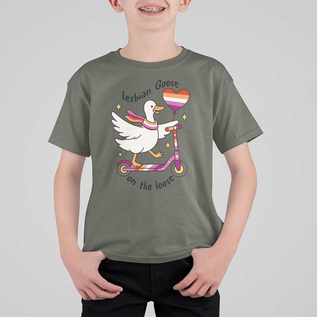 Lesbian Goose On The Loose T Shirt For Kid Funny LGBTQ Animal Pride Gift