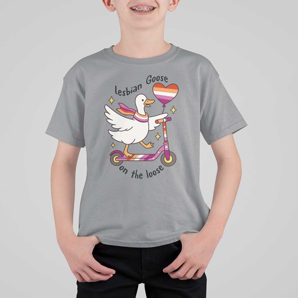 Lesbian Goose On The Loose T Shirt For Kid Funny LGBTQ Animal Pride Gift