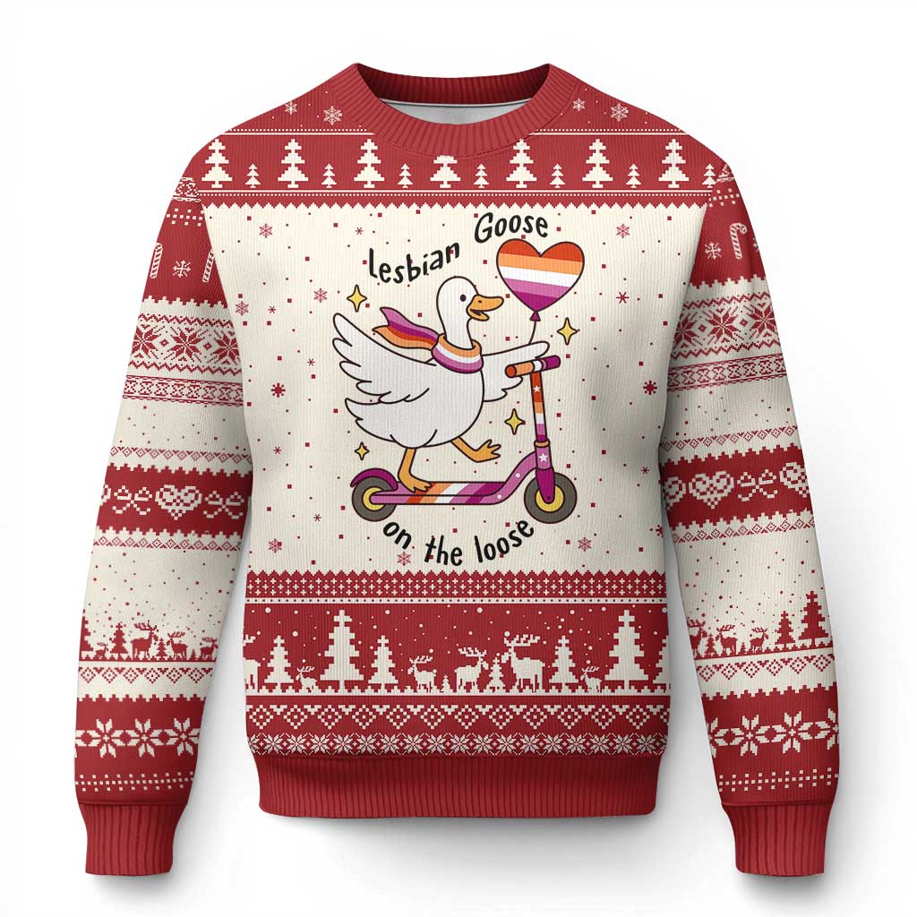 Lesbian Goose On The Loose Ugly Christmas Sweater Funny LGBTQ Animal Pride Gift