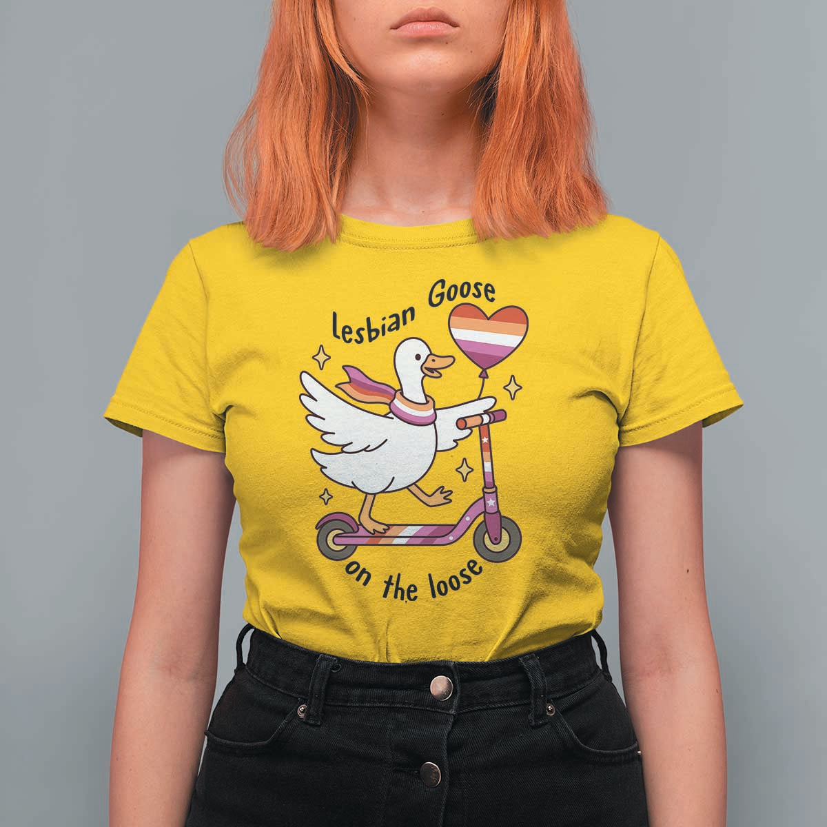 Lesbian Goose On The Loose T Shirt For Women Funny LGBTQ Animal Pride Gift