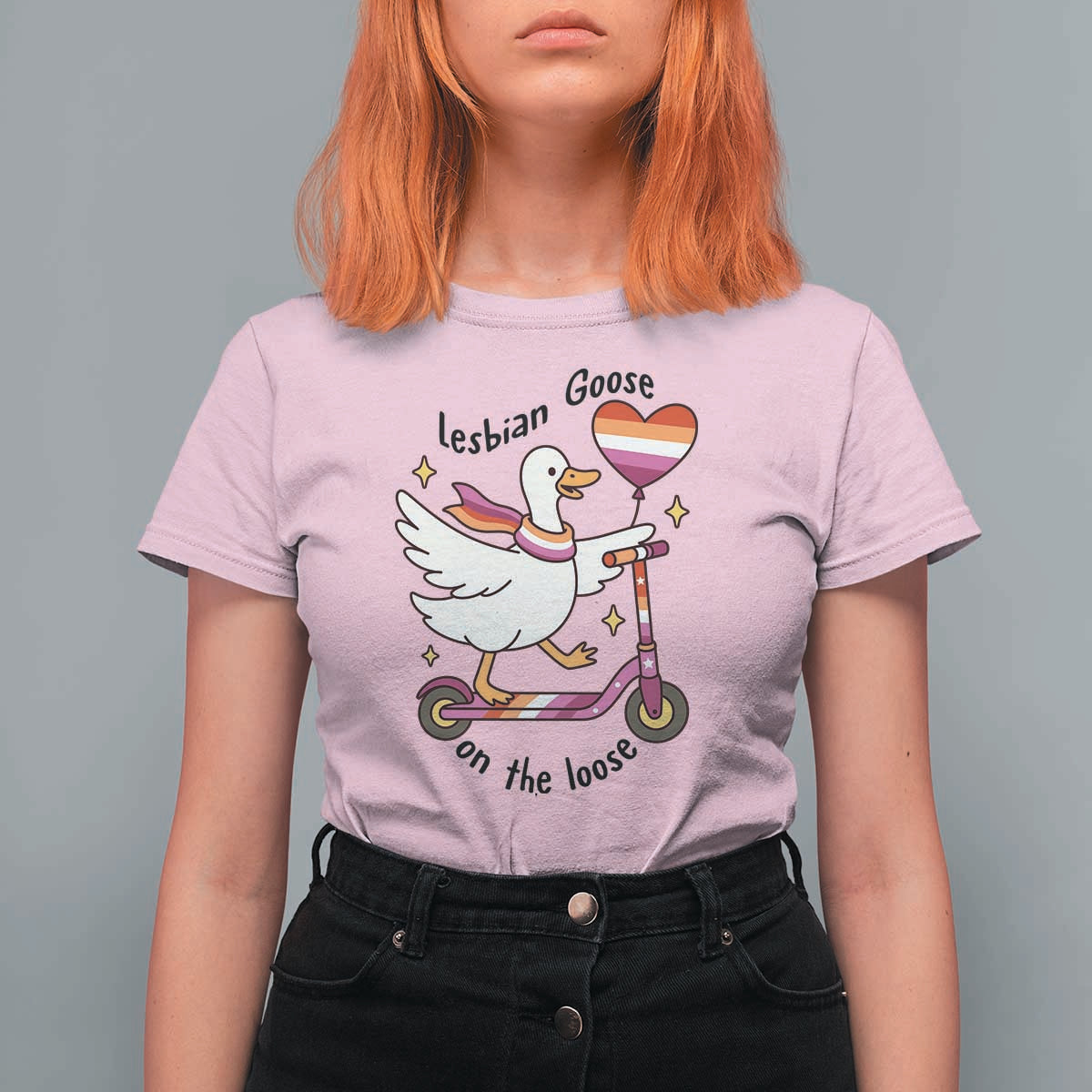 Lesbian Goose On The Loose T Shirt For Women Funny LGBTQ Animal Pride Gift