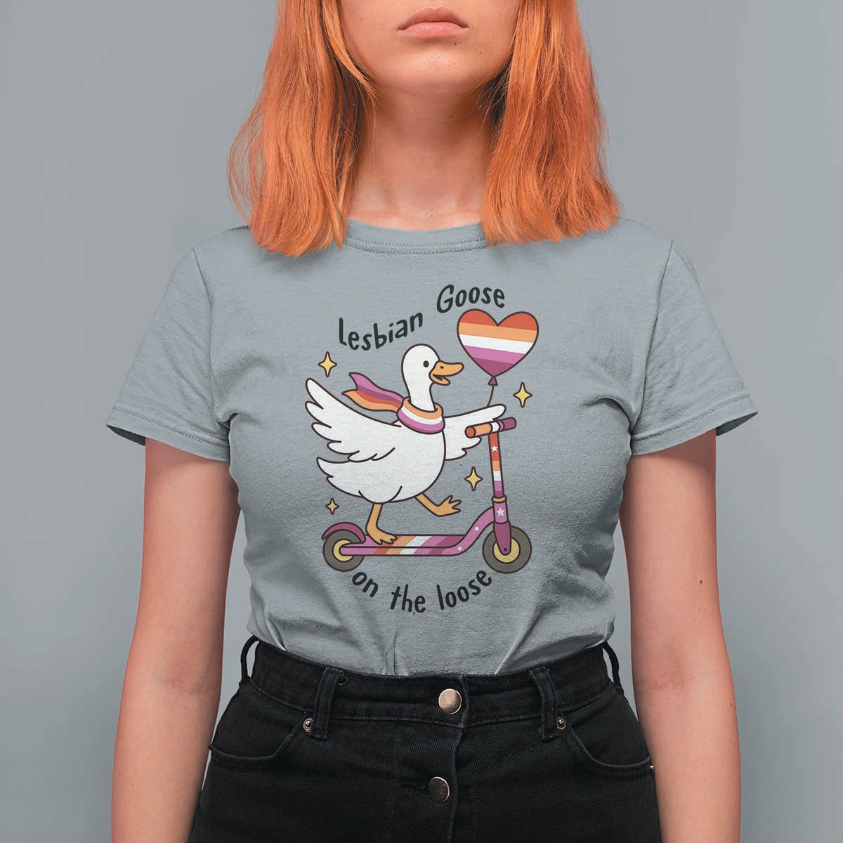 Lesbian Goose On The Loose T Shirt For Women Funny LGBTQ Animal Pride Gift