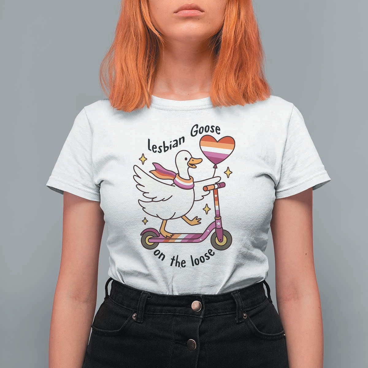 Lesbian Goose On The Loose T Shirt For Women Funny LGBTQ Animal Pride Gift