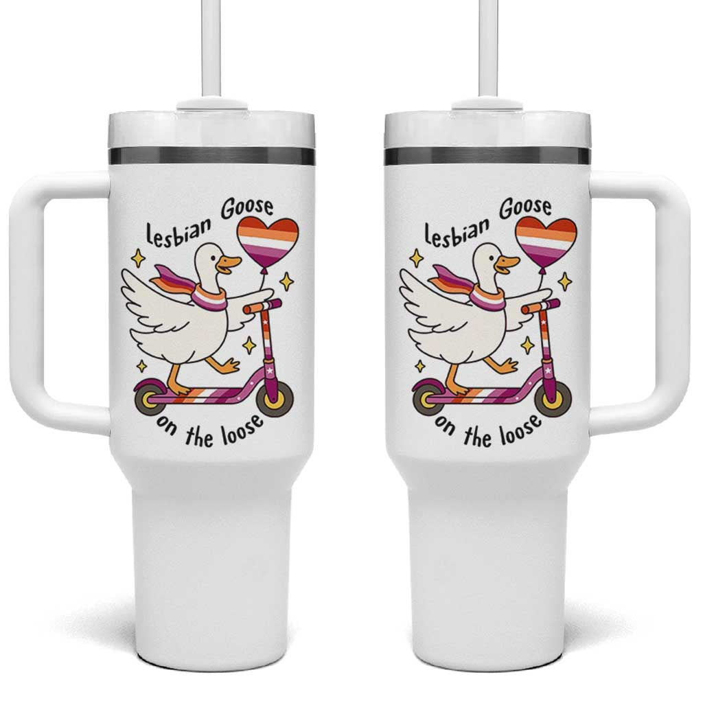 Lesbian Goose On The Loose Tumbler With Handle Funny LGBTQ Animal Pride Gift