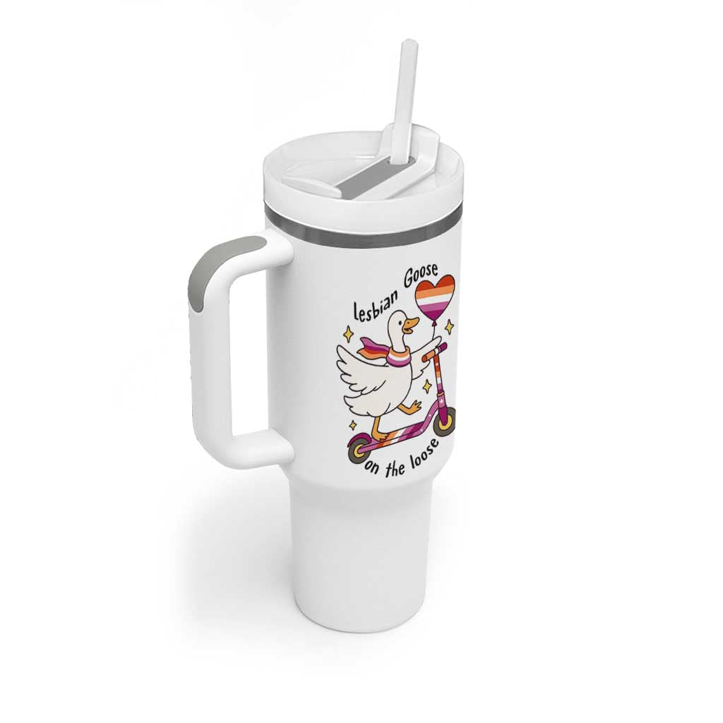 Lesbian Goose On The Loose Tumbler With Handle Funny LGBTQ Animal Pride Gift