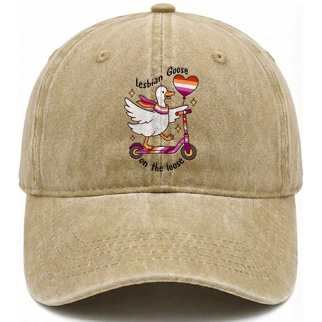 Lesbian Goose On The Loose Washed Cotton Baseball Cap Funny LGBTQ Animal Pride Gift